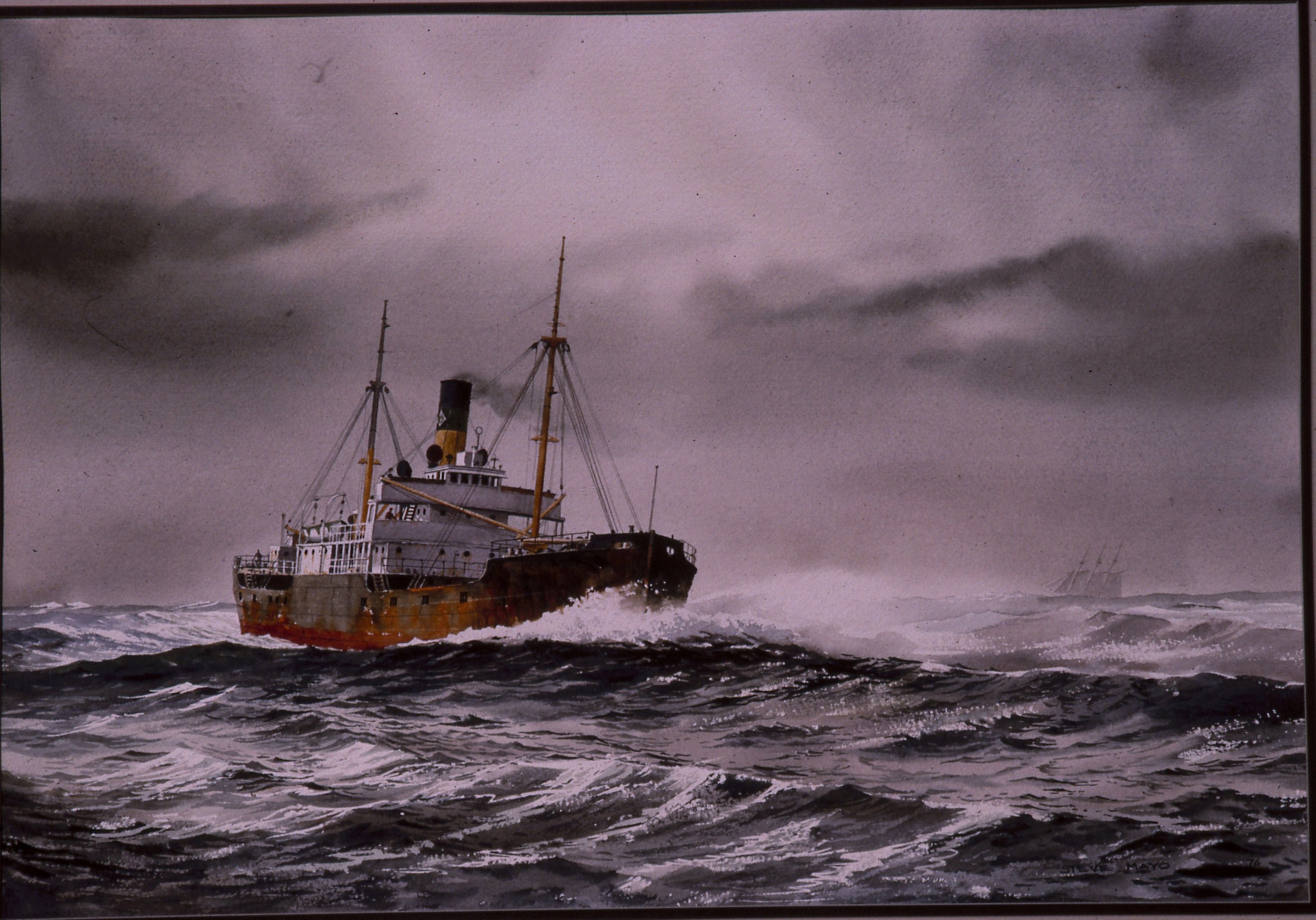 TRAMP FREIGHTER AT SEA